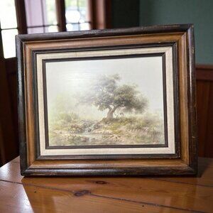Vintage Dalhart Windberg Wood Framed Print 18x16 Deer And Tree 1970